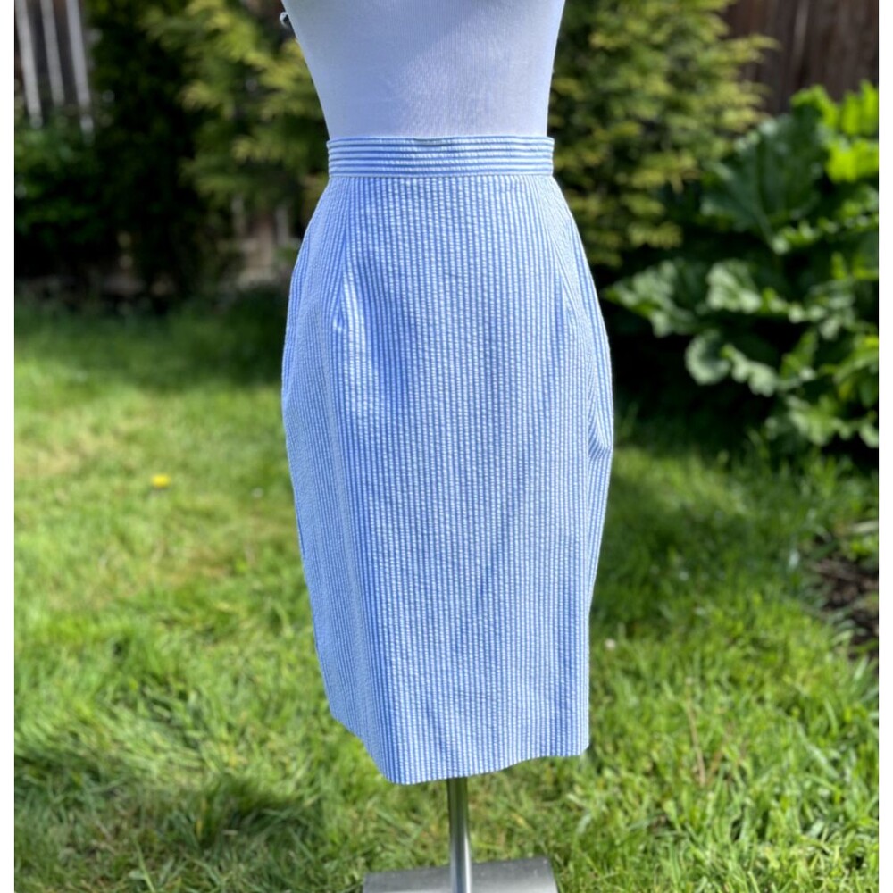 VTG Brooks Brothers Blue White‎ Seersucker Pencil Skirt 100% Cotton Blend Size 4